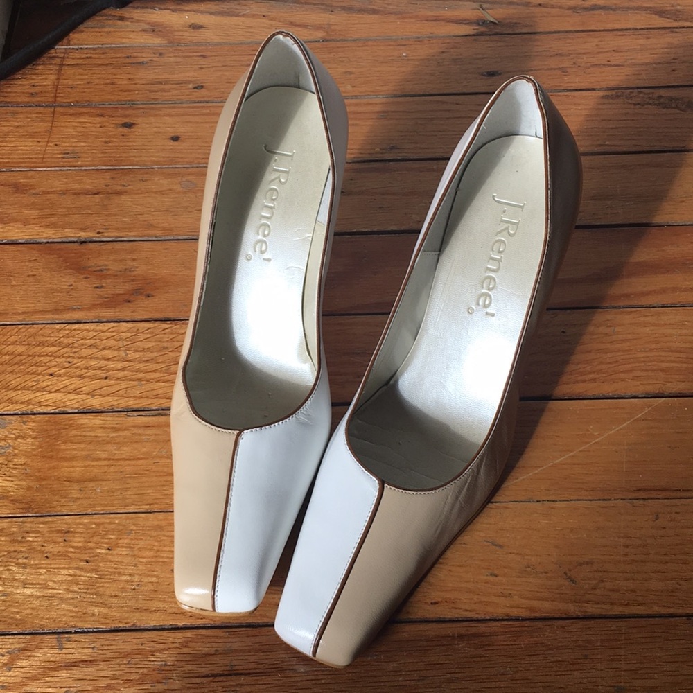 Beige and White 2 inch heels